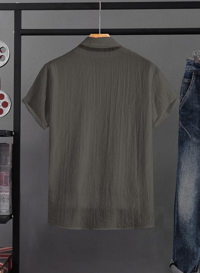 Take Two Men Grey Textured Short Sleeve Shirt - Image 2